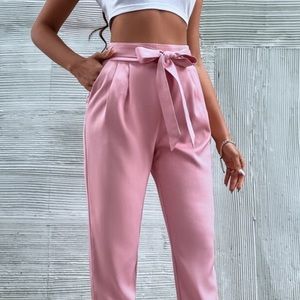 Pleated High Rise Tie Waist Pants